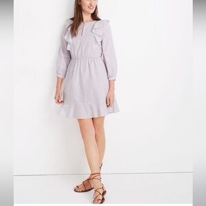 Madewell Lilac Long Sleeve Ruffle-Shoulder Mini Dress